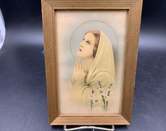 Catholic Religious Framed Female Saint Print Antique Virgin Mary Our Lady of Medjugorje FREE SHIPPING