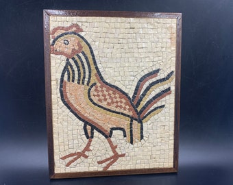 Rooster Tile Mosaic Mid Century Rooster Chicken Wall Art Bookshelf Trivet MCM
