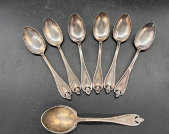 Rogers Bros 1847 Old Colony Spoons XS Triple Silverplate No Monogram Vintage or Antique Set of 6 Teaspoons and 1 Sugar Spoon
