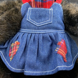 Build A Bear GRIZZLY BEAR Black Brown Plush Stuffed Animal With Outfit Denim Romper and Stand image 6