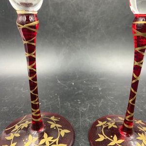 Champagne Flutes Hand-painted Golden Leaves Burgundy Red Flowers Toasting Wedding Reception Bride Groom image 3