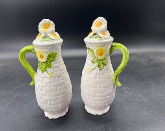 Vintage Lefton Basketweave Daisy Salt & Pepper Shakers 7"