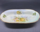 Antique Erdmann Schlegelmilch ES Prussia 1811 Yellow Roses Celery Dish, Hand Painted Porcelain