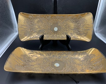 Dorothy Thorpe Gilded Glass Oblong Trays Gold Gilding Textured 1 Available