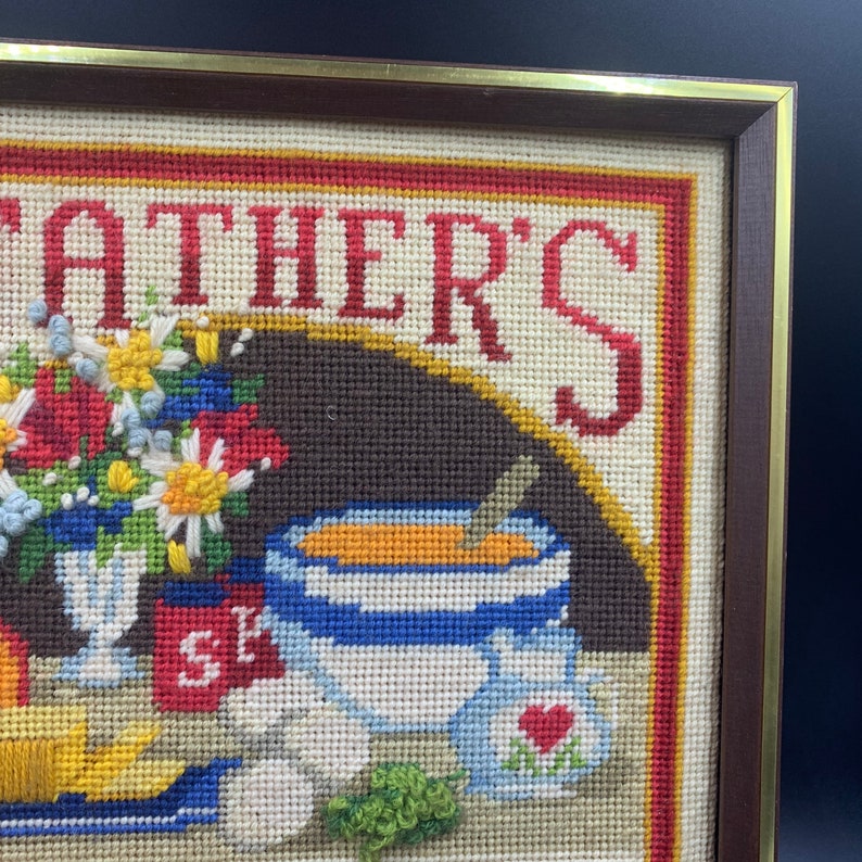 Father\u2019s Home Cookin\u2019 Sampler Crewel Embroidered Wall Art