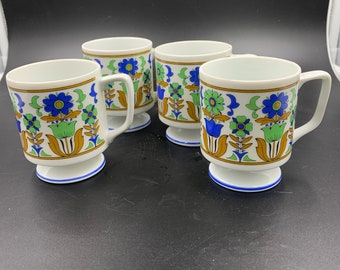 Retro Pedestal Mugs Coffee Cups Irish Coffee Vintage 1970s 1980s Set of 4