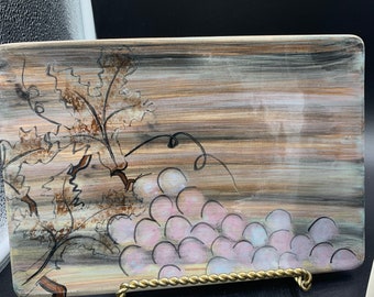 Ceramic Display Plate Grapes Vintage 1969 AB Dolman Signed FREE SHIPPING