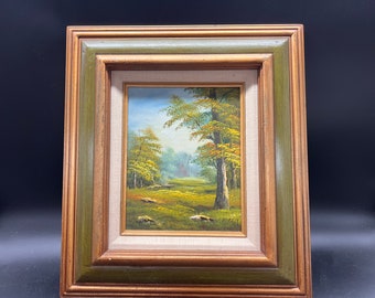 Original Painting on Board Landscape Forest Meadow Spring Signed Markey