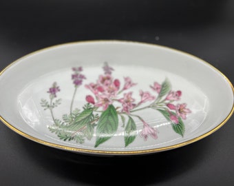 Vintage Spode Stafford Flowers Oval Casserole Dish, Gold Trim Bone