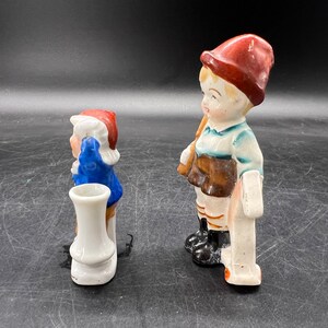 Occupied Japan Small Figurines Boy with Rocking Horse and Clown Vase image 5