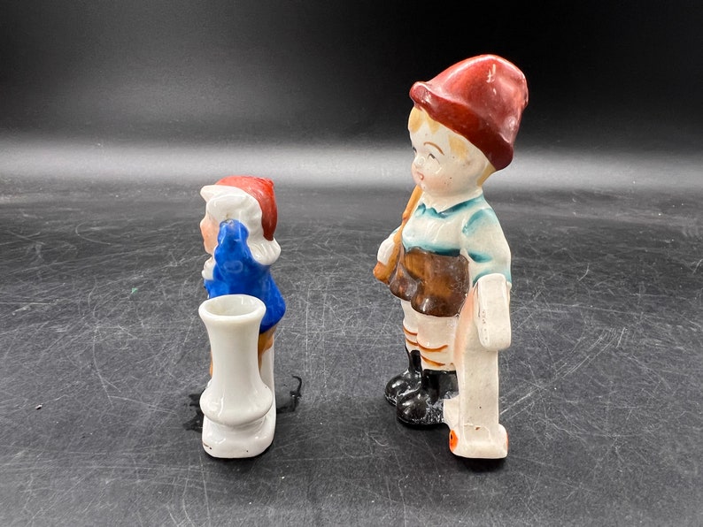 Occupied Japan Small Figurines Boy with Rocking Horse and Clown Vase image 5