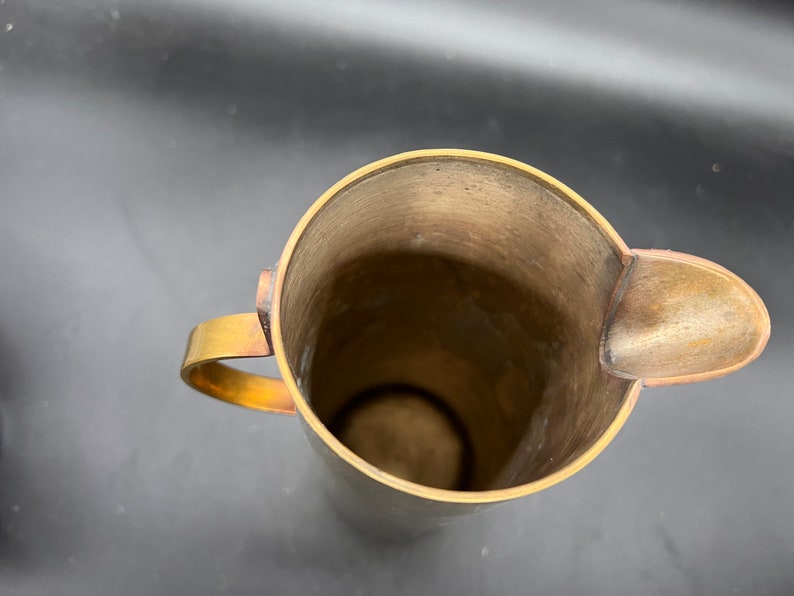 Brass Pitcher Tall Sleek Hand Wrought Vintage image 4