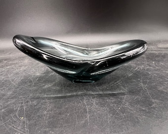 Mid Century Smoke Art Glass Free Form Dish Bowl  Vintage