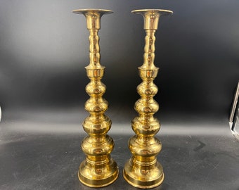 Vintage Mid Century Brass Altar Candle Holder Set of 2