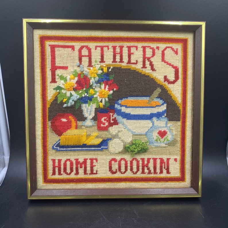 Father\u2019s Home Cookin\u2019 Sampler Crewel Embroidered Wall Art