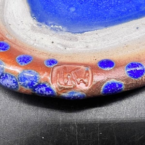 LKW Art Pottery Boho Butter Dish Studio Pottery Royal Blue Rust Glazes Textured Aboriginal Vibe image 5