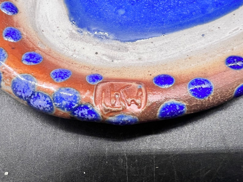 LKW Art Pottery Boho Butter Dish Studio Pottery Royal Blue Rust Glazes Textured Aboriginal Vibe image 5