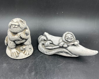 Bekka Mt St Helens Ash Figurines Choice Native Alaskan Figurine in Canoe or Standing Beaver Hand Crafted Volcanic Ash Vintage 1994