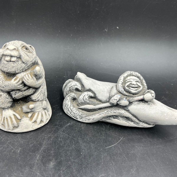 Bekka Mt St Helens Ash Figurines Choice Native Alaskan Figurine in Canoe or Standing Beaver Hand Crafted Volcanic Ash Vintage 1994