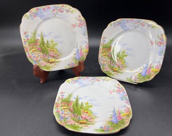 Royal Albert Kentish Rockery 6” Bread Dessert Plates English Bone China Set of 3 Vintage Free Shipping