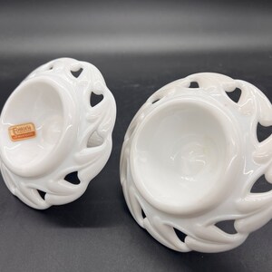 Fostoria Milk Glass Candlestick Holders Candle Holders Collectible Hearts Vintage Valentines Stars Set of 2 image 7