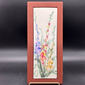 Clouds of Folsom Pottery Gladiolus Pattern Wall Hanging Trivet Plaque Florals Air Brush Hand Painted image 1