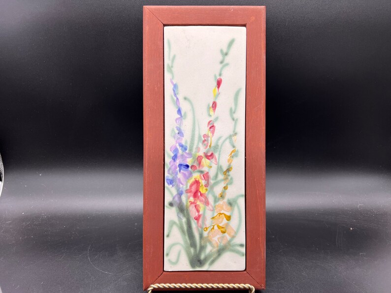 Clouds of Folsom Pottery Gladiolus Pattern Wall Hanging Trivet Plaque Florals Air Brush Hand Painted image 1