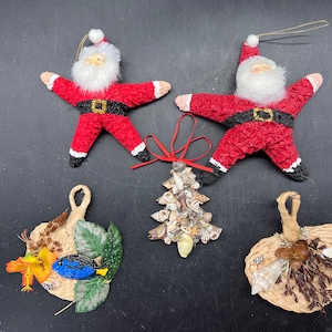 Beach Theme Hawaii Christmas Ornaments Set of 5 Shell Encrusted Tree 2 Starfish Santa and 2 Maui image 1