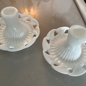 Fostoria Milk Glass Candlestick Holders Candle Holders Collectible Hearts Vintage Valentines Stars Set of 2 image 8