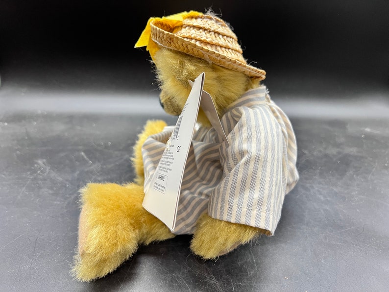 Russ Berrie Plush Judy Senk Bear April Ann Striped Dress Floppy Hat Vintage 1996 image 5