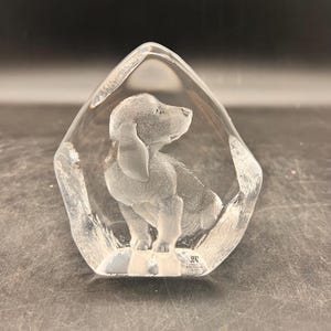 Mats Jonasson Maleras Sweden Etched Crystal Dog Dachshund Paperweight Decor FREE SHIPPING