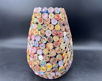 Recycled Paper Magazine Large Vase Vintage Imported Vietnam Tramp Art