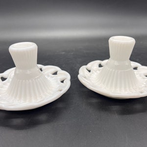 Fostoria Milk Glass Candlestick Holders Candle Holders Collectible Hearts Vintage Valentines Stars Set of 2 image 3