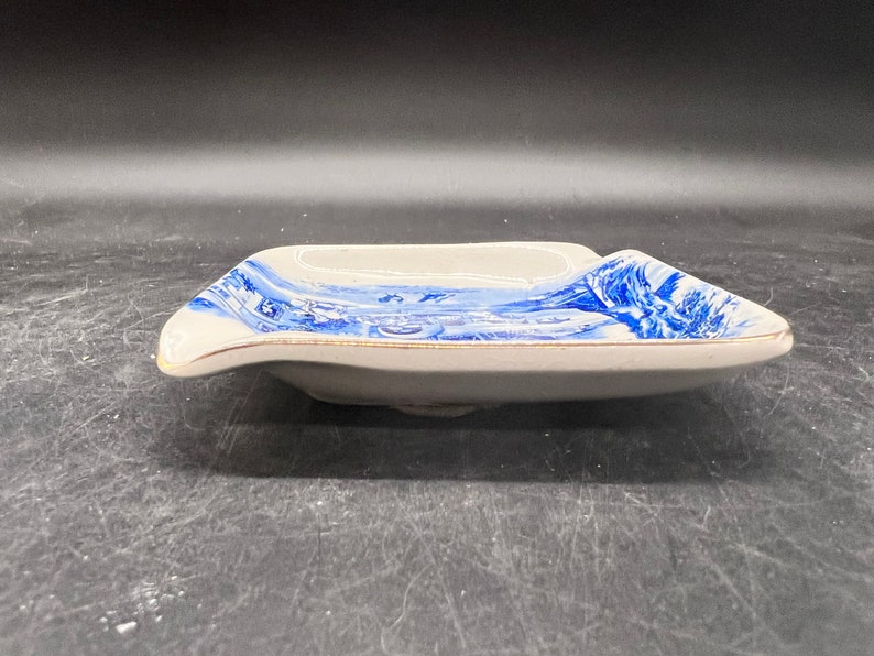 L & Sons Hanley English Ware Ashtray Blue and White Transferware Country Scene Trinket Dish Stoke on Trent England Antique image 4