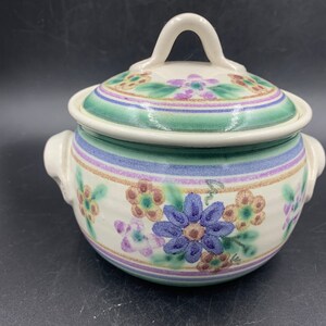 Sally Morley Ceramics Lidded Bowl Pot Pastel Flowers Art Pottery Vintage FREE SHIPPING