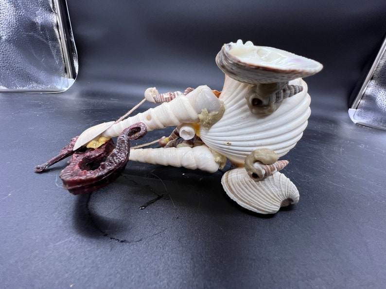 Kitschy Seahorse Chariot Sculpture Sea Shell Art Beach Seashore Nautical Figure Seashells Mid Century image 8