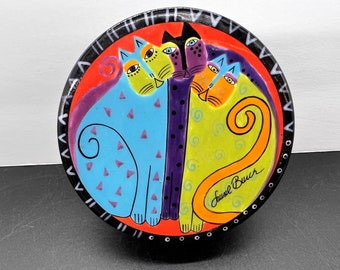 Laurel Burch Round Cats Jar Container Ceramic Covered Vintage