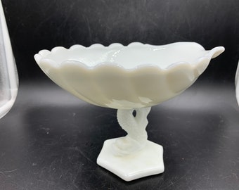 Westmoreland Pedestal Shell Dish Milk Glass Beachy Seashell Vintage