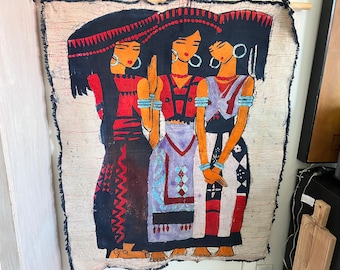 Large Batik Wall Hanging 34”x43” Three Sisters Goddesses
