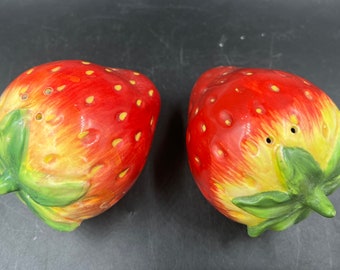 Strawberry Salt and Pepper Shakers Large Handpainted Lifelike