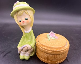 Kelvin Americana Miss Trinket Holder Porcelain Doll Figurine Jewelry Valet Vintage