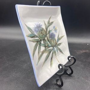 Highland Stoneware Hand Painted Square Dish Thistle Design With Bee Made In Scotland image 2