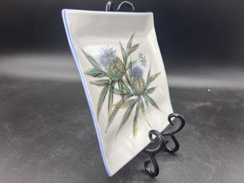 Highland Stoneware Hand Painted Square Dish Thistle Design With Bee Made In Scotland image 2