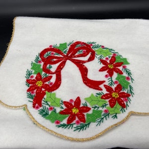 Embroidered Sequined Christmas Table Runner Dresser Scarf Vintage Candles 42 Fleece Felt image 3