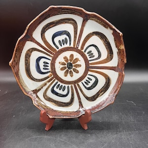 Ken Edwards El Palomar Lotus Dinner Plate Mexican Pottery Tonala 10&quot; Vintage FREE SHIPPING