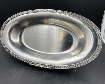 Monterey Traditional Holloware Oval Plate Tray MCM Stainless Serving Candy Nut Bowl Relish