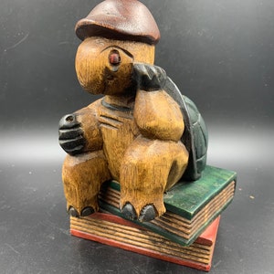 Wood Turtle Figure The Thinker Carved Painted Thailand Tortoise Vintage FREE SHIPPING image 2