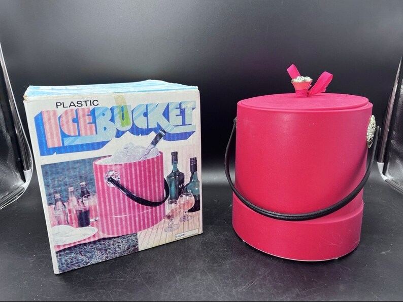 70's MOD Retro Magenta Pink Plastic Ice Bucket Vintage FREE SHIPPING image 1