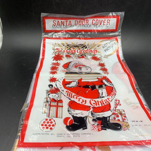 Jolly Santa Plastic Door Cover New in Plg New Old Stock Vintage