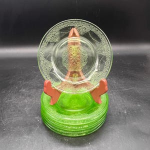 Federal Uranium Glass Bread Dessert Plates 6” Green Depression Glass Georgian Lovebirds 7 Available FREE Shipping